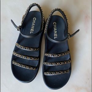2021 Chanel Chunky Black Platform Sandal with Gold Hardware size 40